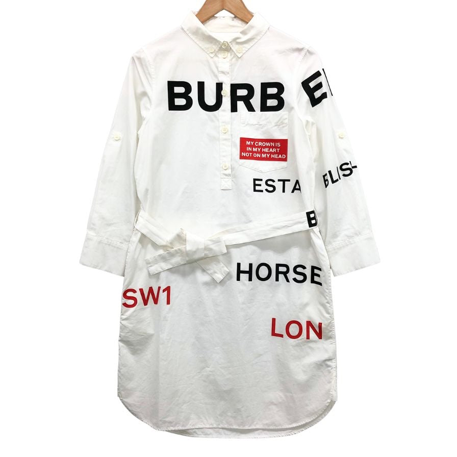 中古◆バーバリー ワンピース フェリープリント シャツワンピース ホワイト レディース サイズUK6 BURBERRY LONDON 【AFB6】