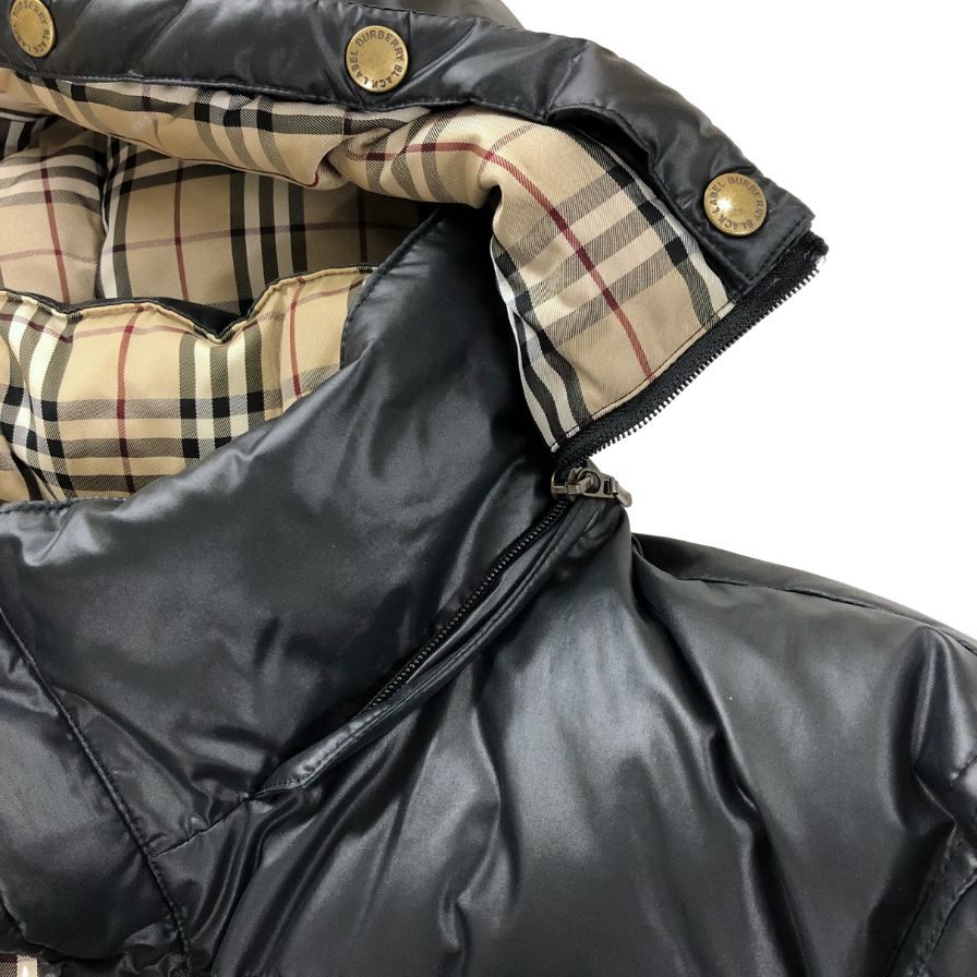 美品◆バーバリー ブラックレーベル ダウンジャケット BMP70-534-09 ノバチェック ブラック サイズL メンズ BURBERRY BLACK LABEL 【AFA2】