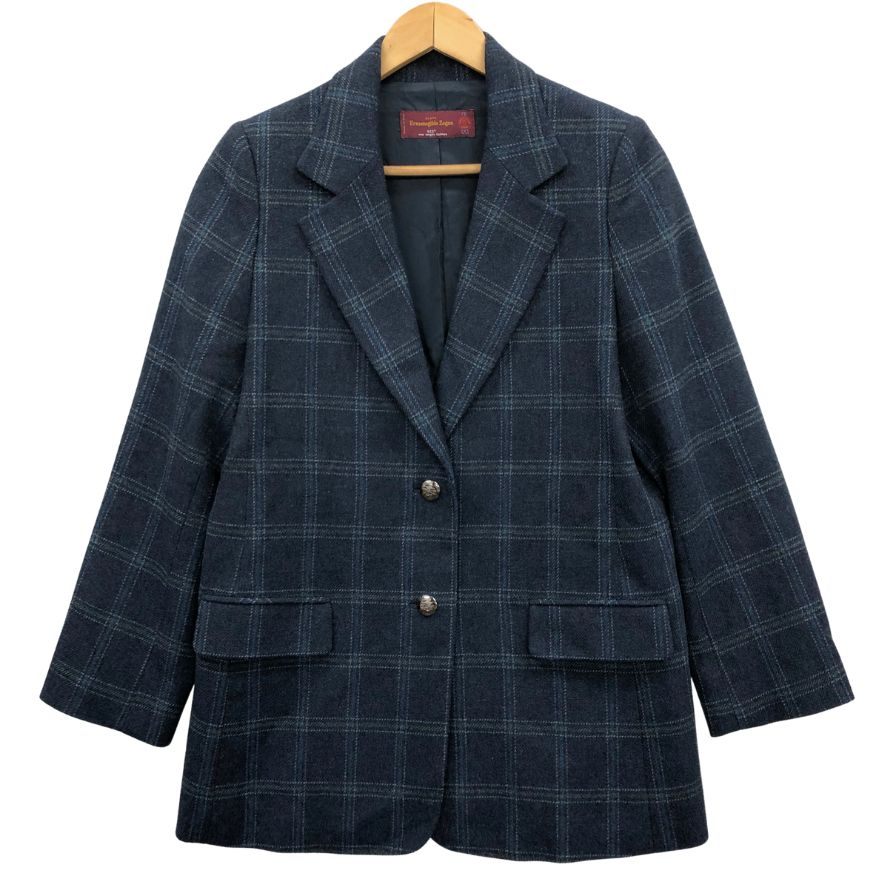 美品◆エルメネジルドゼニア テーラードジャケット チェック カシミア オーダー メタルボタン ネイビー メンズ サイズM相当 Ermenegildo Zegna 【AFB21】