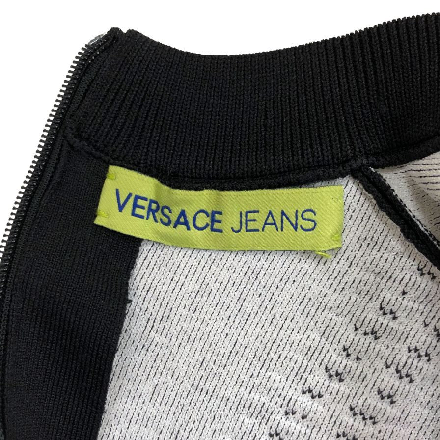 極美品◆ヴェルサーチ ジーンズ ノースリーブワンピース ロゴ金具 ブラック レディース US XXSサイズ VERSACE JEANS 【AFB37】