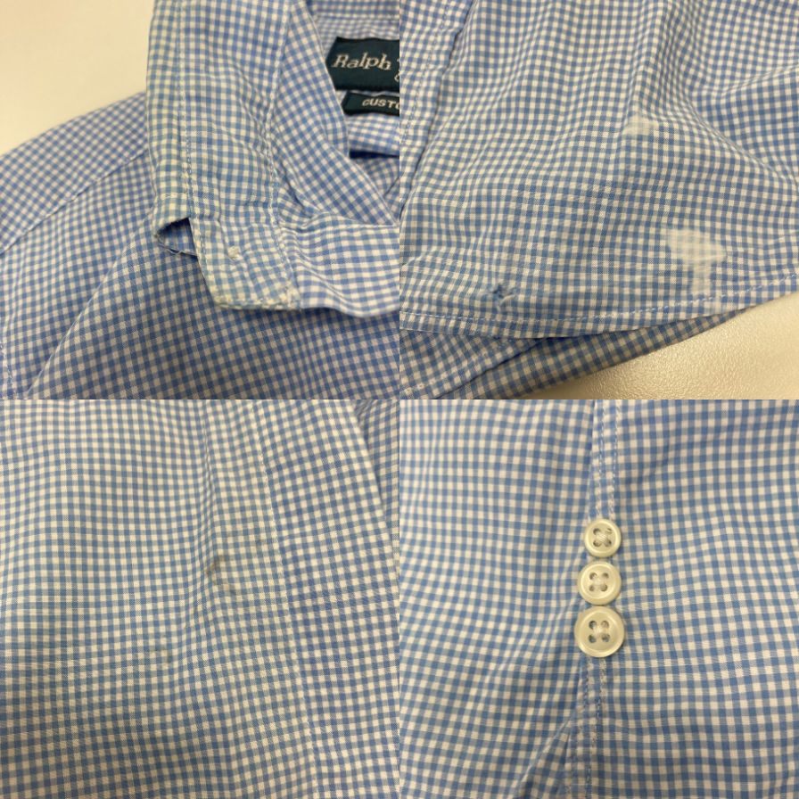 中古◆ラルフローレン ボタンダウンシャツ 90S チェック ブルー メンズ サイズM Ralph Lauren 【AFB27】