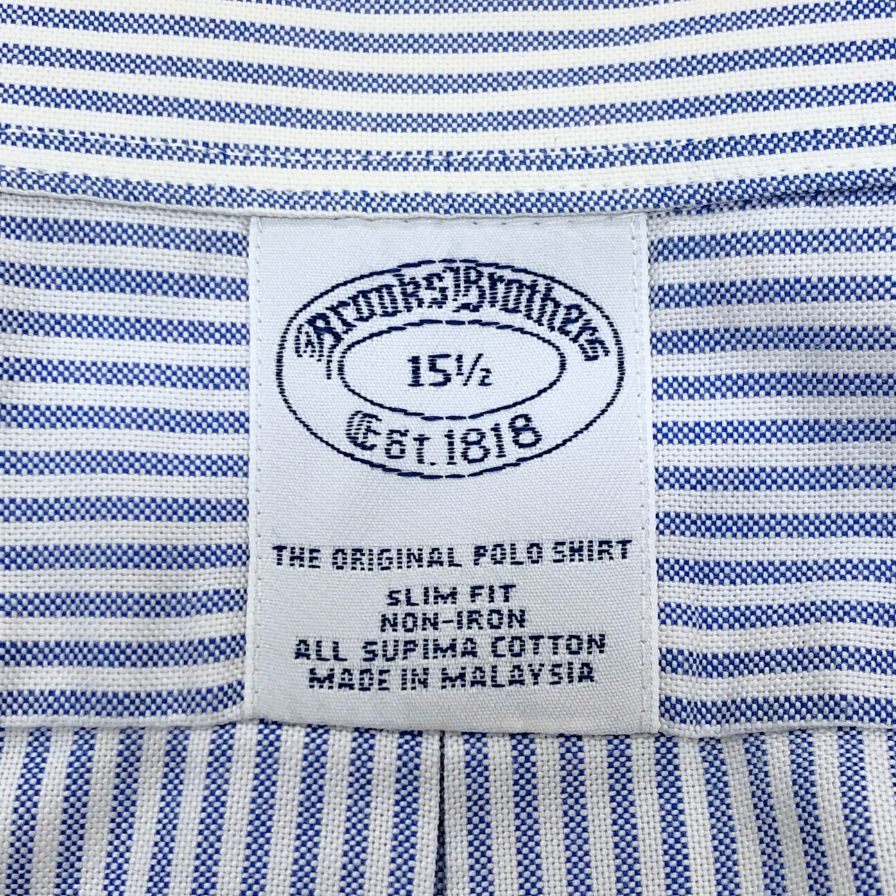 中古◆ブルックスブラザーズ シャツ 半袖 ボタンダウン ストライプ 綿 メンズ ブルー サイズ15.5 Brooks Brothers 【AFB25】