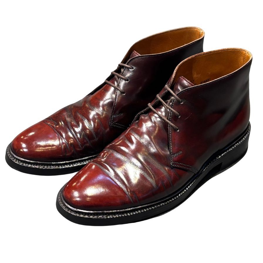 クロケット&ジョーンズ DORSET チャッカブーツ ガラスレザー バーガンディ サイズUK6.5E CROCKETT&JONES ビジネスシューズ 約25.5cm【LA】【中古】