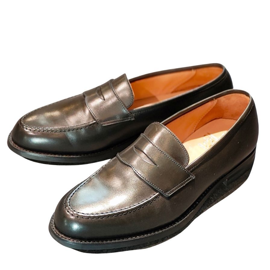 クロケット&ジョーンズ レザーシューズ ボストン2 ゴムソール 376ラスト サイズ7.5 ブラック ウォータプルーフカーフ Crockett&Jones Boston ビジネスシューズ 約26.5cm【LA】【中古】