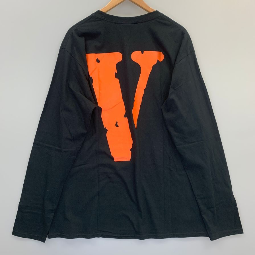 新品同様◆ヴィーロン ロンT 長袖 プリント ロゴ フレンズ ブラック オレンジ メンズ サイズXL VLONE FRIENDS 【AFB9】