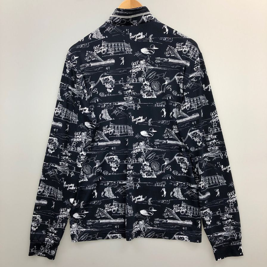 新品同様◆シェルボ Tシャツ ロングスリーブ 総柄 ブラック系 メンズ サイズ48 CHERVO 【AFB5】