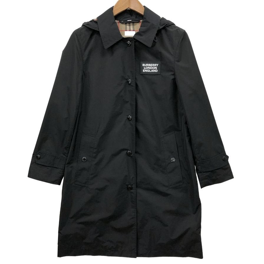 極美品◆バーバリー フーデットコート 現行 ブラック 裏地チェック レディース UK4 8022731 BURBERRY 【AFB16】