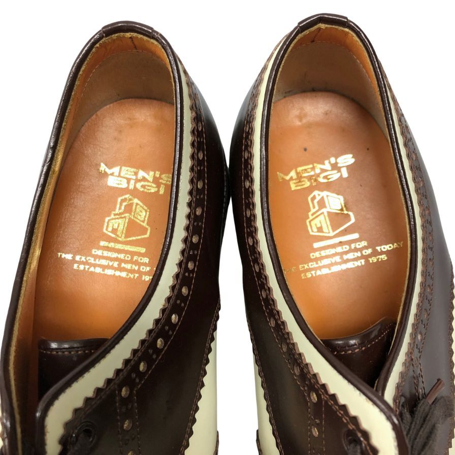 メンズビギ レザーシューズ サイズ25 ブラウン×ホワイト系 MEN’S BIGI 約25.0cm【AFD15】
