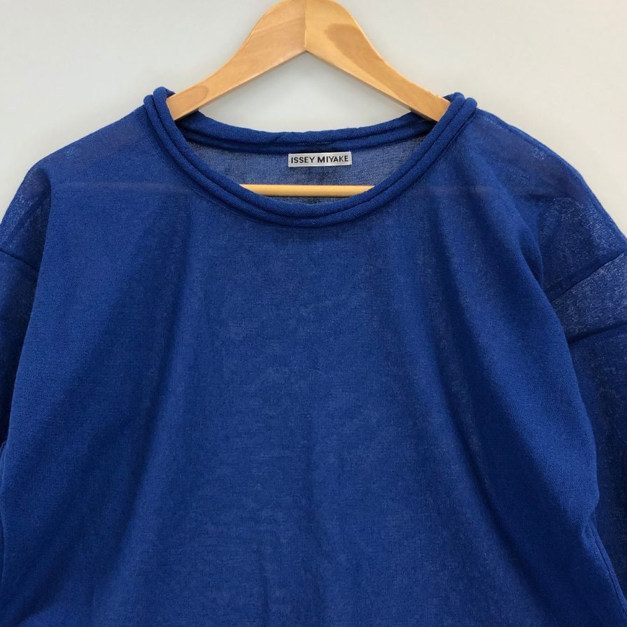 極美品◆イッセイミヤケ セーター ラウンドネック ネイビー サイズ2 レディース IM92KN515 ISSEY MIYAKE 【AFB26】