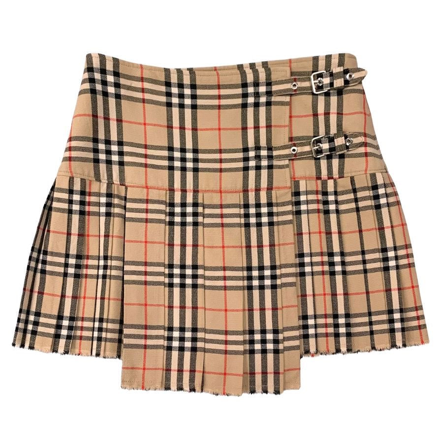 バーバリー スカート ノバチェック カットオフ ベルト ミニスカート プリーツ 現行 ベージュ系 レディース サイズUK6 BURBERRY LONDON【AFB40】