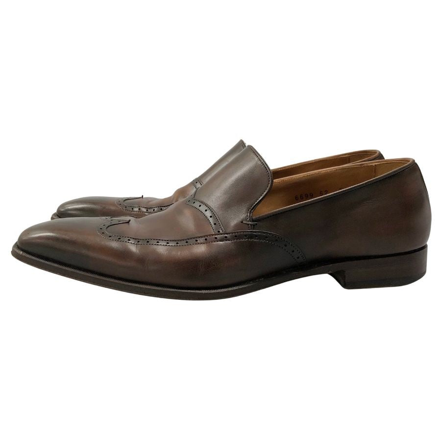 サントーニ レザーローファー ウィングチップ 本革 スリッポン 6699 ブラウン メンズ サイズ7 Santoni 約26.0cm【AFC29】
