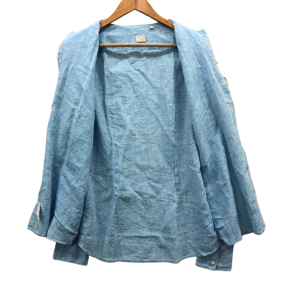 極美品◆ザッカス ノーカラーシャツ リネン メンズ サイズ41 ブルー XACUS 【AFB47】