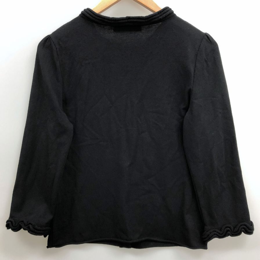 美品◆フォクシー フリルディティール 七分袖 ニットカーディガン 40サイズ ブラック レディース 27957-KAJFA160TM FOXEY 【AFB35】