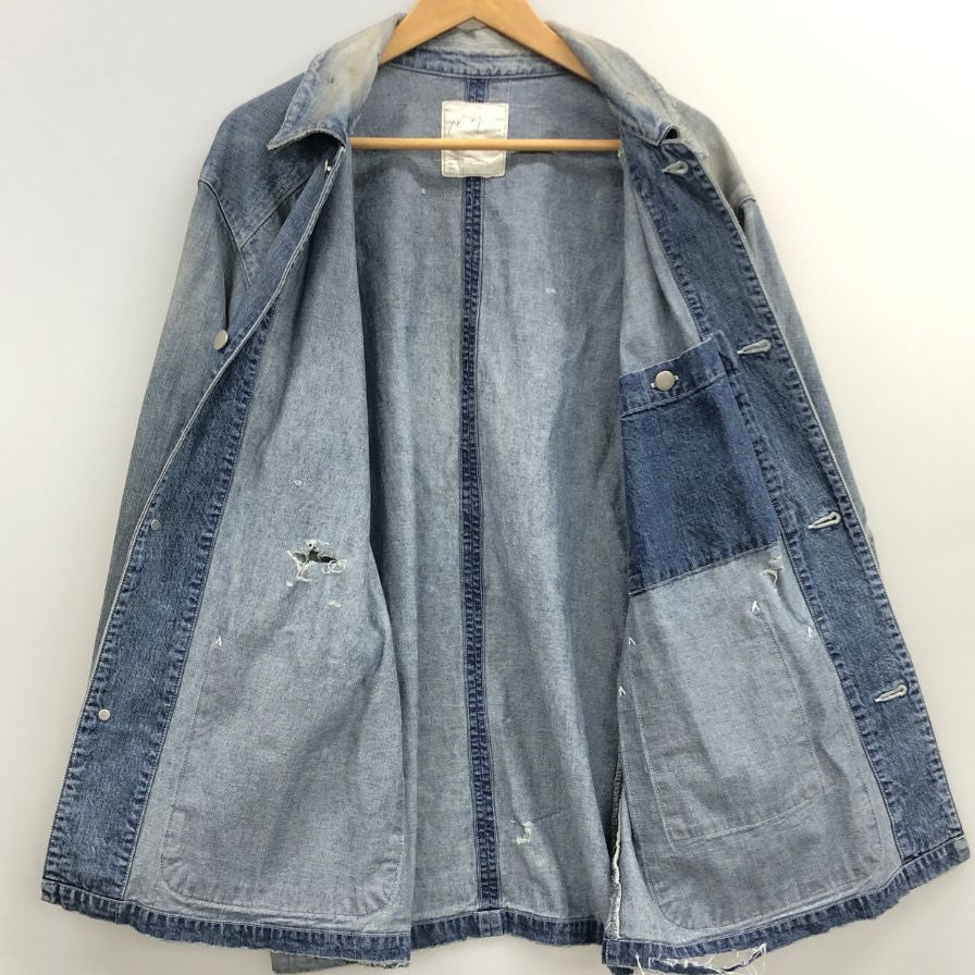 極美品◆アンセルム デニム カバーオール ジャケット ブルゾン ダメージ加工 25年モデル メンズ サイズ1 Ancellm 【AFB6】