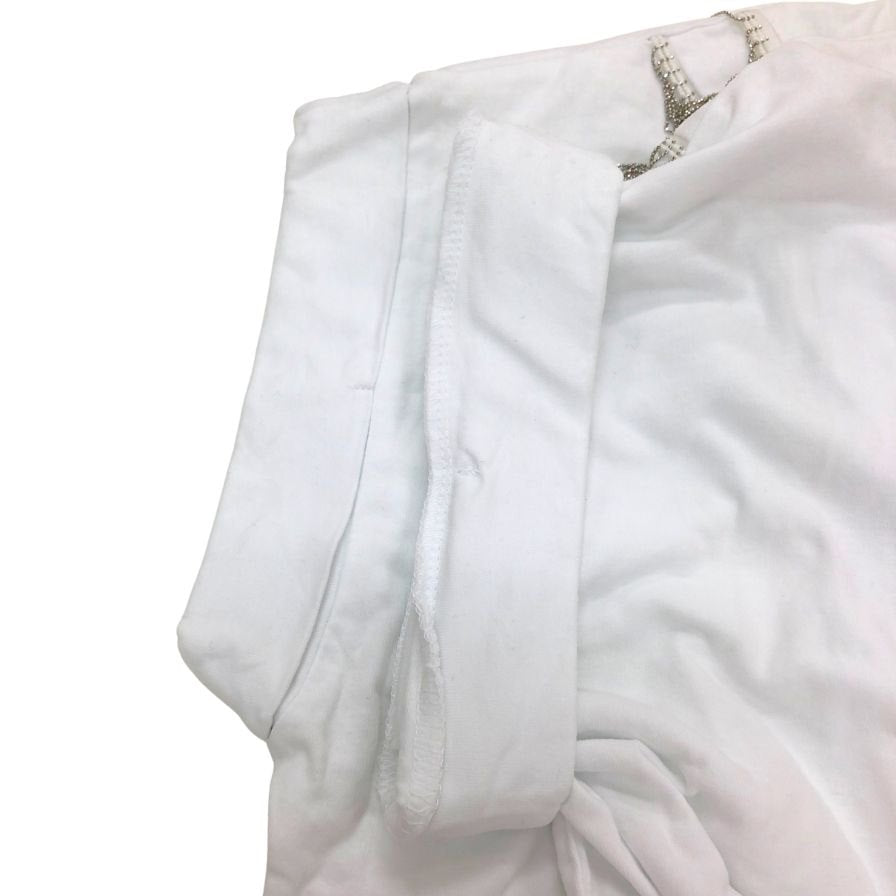 中古◆オールセインツ カットソー 半袖 シルバー フリンジ 装飾 金具 コットン Tシャツ ホワイト メンズ サイズXS ALLSAINTS 【AFB18】