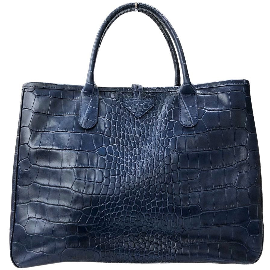 ロンシャン トートバッグ ロゾ クロコ型押し カーフ 内側総柄 ネイビー LONGCHAMP【AFE10】