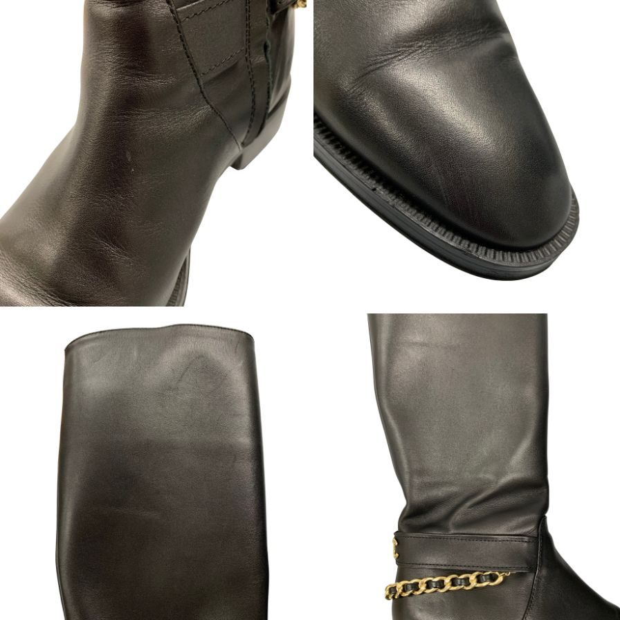 シャネル ロングブーツ G39171 チェーン ゴールド金具 ココマーク 22AW レザー 40C レディース ブラック CHANEL 約26.0cm【AFC47】