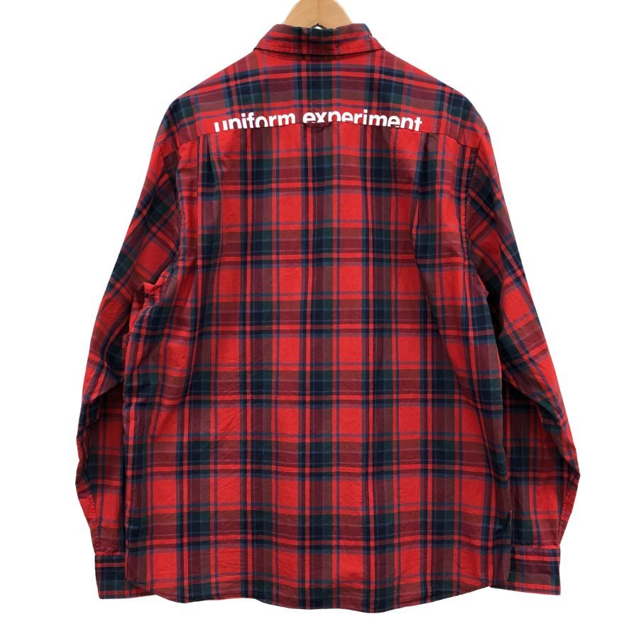 美品◆ユニフォームエクペリメント チェック 長袖シャツ 23SS UE-230019 メンズ サイズ3 レッド Uniform Experiment 【AFB39】