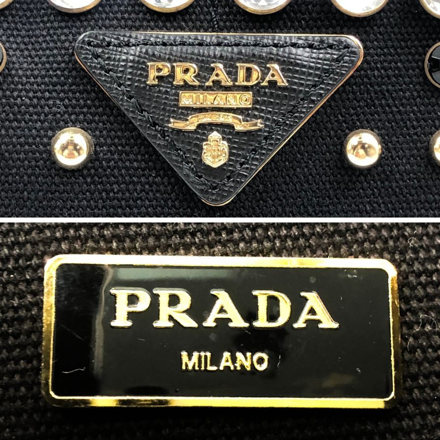 プラダ トートバッグ カナパ ビジュー B24390 ラインストーン スタッズ NERO キャンバス ブラック PRADA【AFE10】