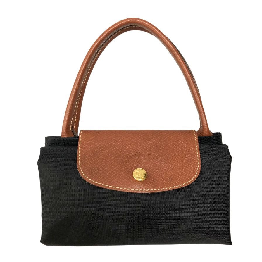 ロンシャン トートバッグ 折り畳み式 ナイロン×レザー ブラック×ブラウン レディース LONGCHAMP【AFE6】