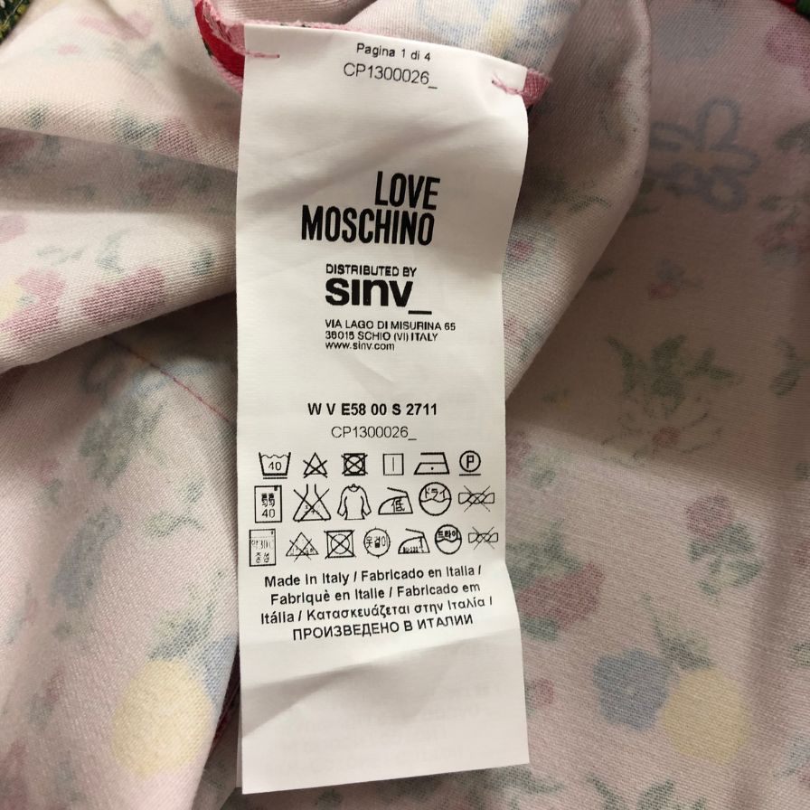 美品◆ラブモスキーノ ワンピース 半袖 花柄 コットン エラスタン サイズ46 レディース ピンク LOVE MOSCHINO 【AFB9】