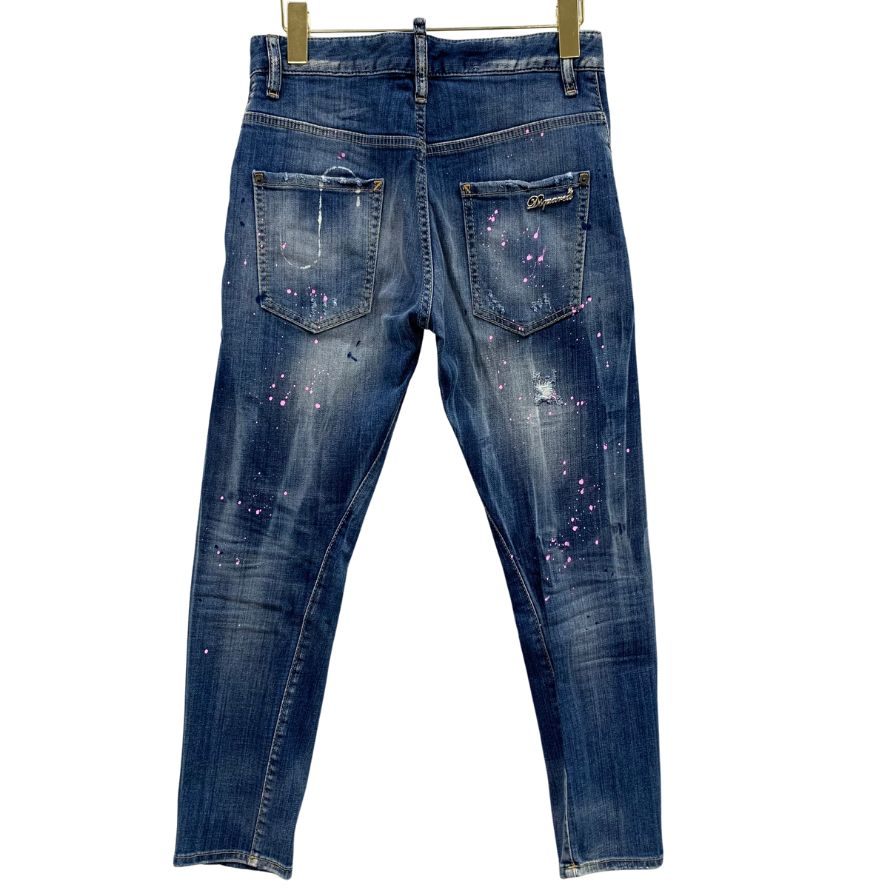 ディースクエアード デニムパンツ kenny jean S75LA0615 ロゴ金具 ペイント加工 クラッシュ加工 コットン ポリウレタン ブルー系 レディース サイズ38 DSQUARED2 【AFB21】