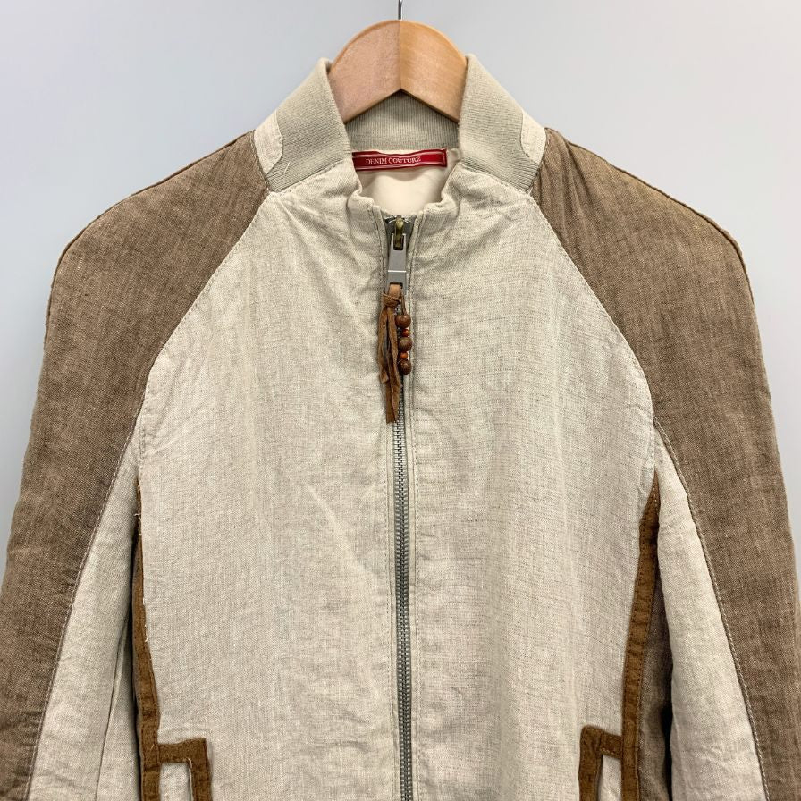 美品◆ザラ デニム クチュール ブルゾン リネン 切替 デザイン ジャケット ジャンパー ベージュ メンズ サイズS ZARA DENIM COUTURE 【AFB10】