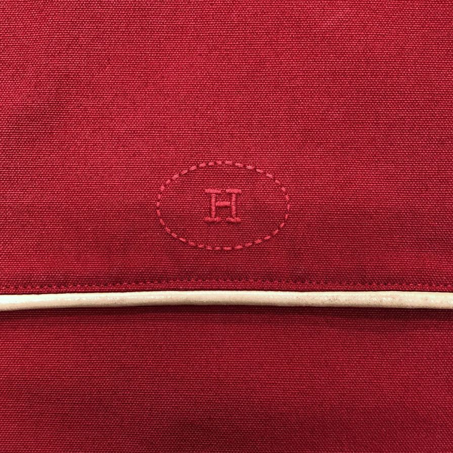 エルメス トラベルポーチ フラット レザー×キャンバス オレンジ ユニセックス HERMES