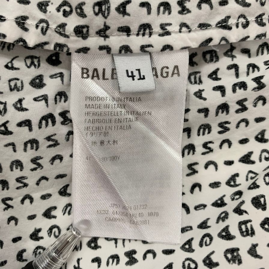 美品◆バレンシアガ ボタンダウンシャツ 半袖 647354 メンズ サイズ41 総柄 ホワイト ブラック BALENCIAGA WARDROBE 【AFB3】