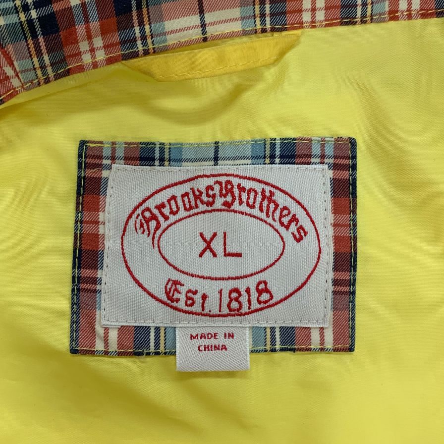 中古◆ブルックスブラザーズ ジャケット ナイロン 裏地チェック イエロー メンズ サイズXL Brooks Brothers 【AFB30】