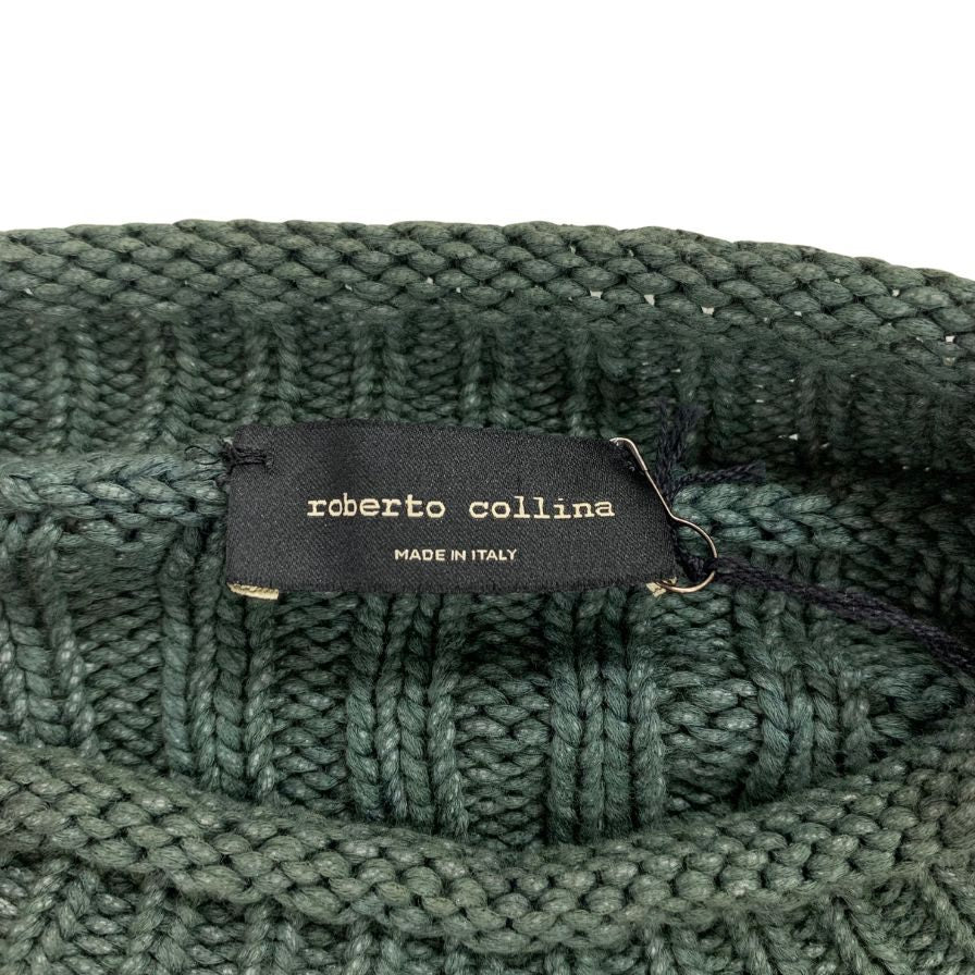 新品同様◆ロベルトコリーナ ニット モックネック RE31001 グリーン×ホワイト サイズ48 メンズ roberto collina 【AFA8】