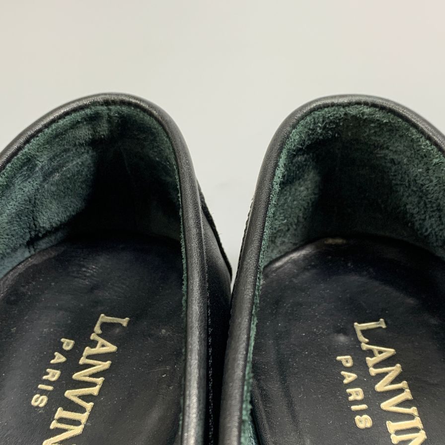 ランバン ドライビングシューズ カーフ コインローファー アンラインド ブラック サイズUK7 LANVIN 約26.0cm【AFC9】