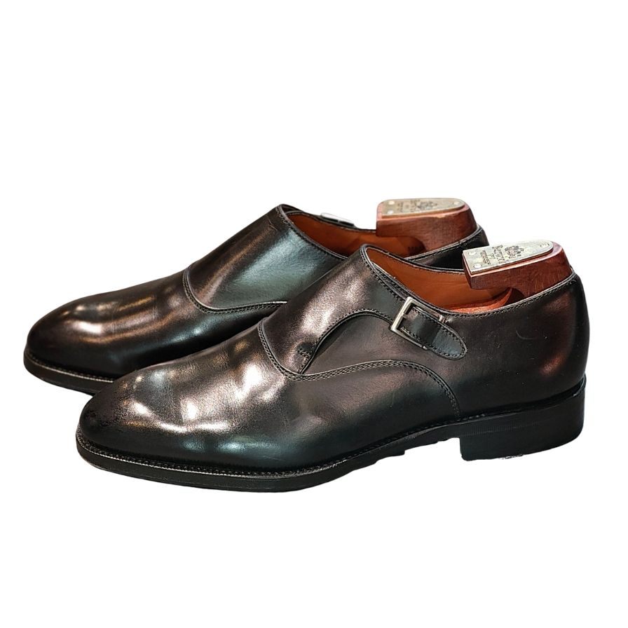 バーウィック レザーシューズ シングルモンク 5292 ブラック サイズ5.5 メンズ Berwick 約24.5cm【LA】【中古】