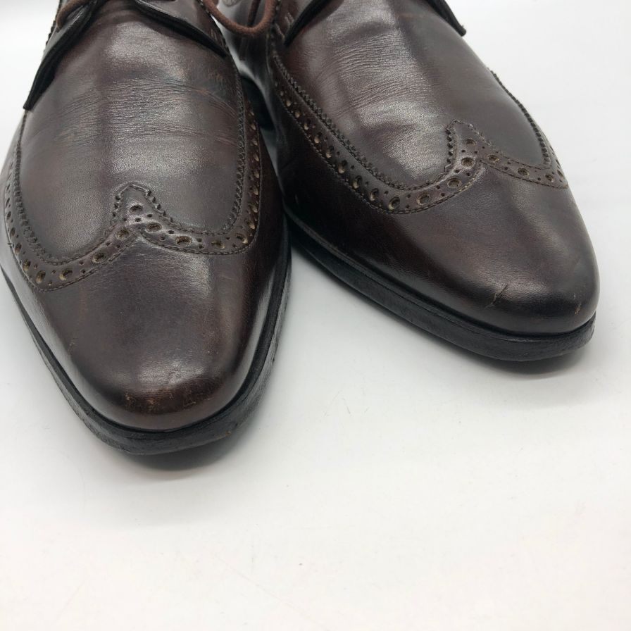 グッチ 内羽根 ウイングチップ レザーシューズ ブラウン メンズ サイズ39E GUCCI 約24.0cm【PTM2】