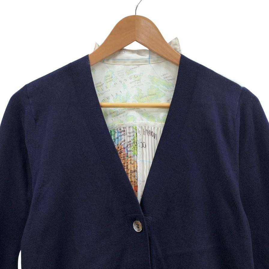 美品◆サカイ カーディガン マップ柄 ネイビー レディース サイズ3 20-04994 Sacai 【AFB49】