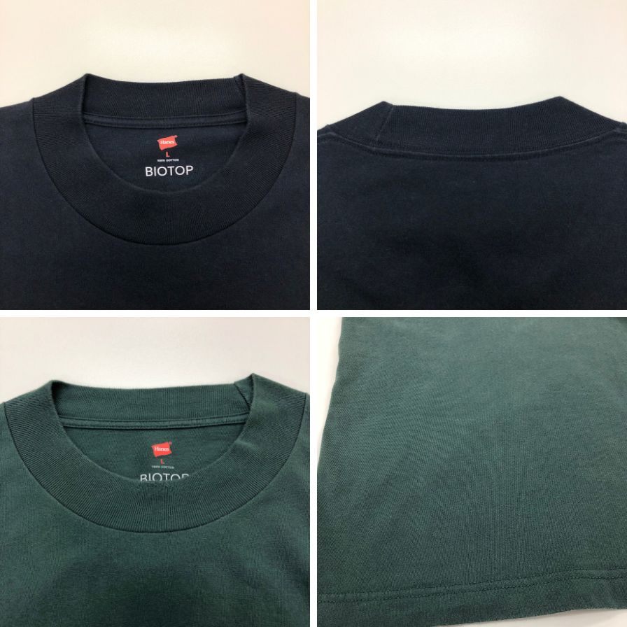 美品◆ビオトープ ヘインズ Tシャツ パックT モックネック ブラック グリーン サイズL 2枚セット メンズ HANES FOR BIOTOP 【AFB14】