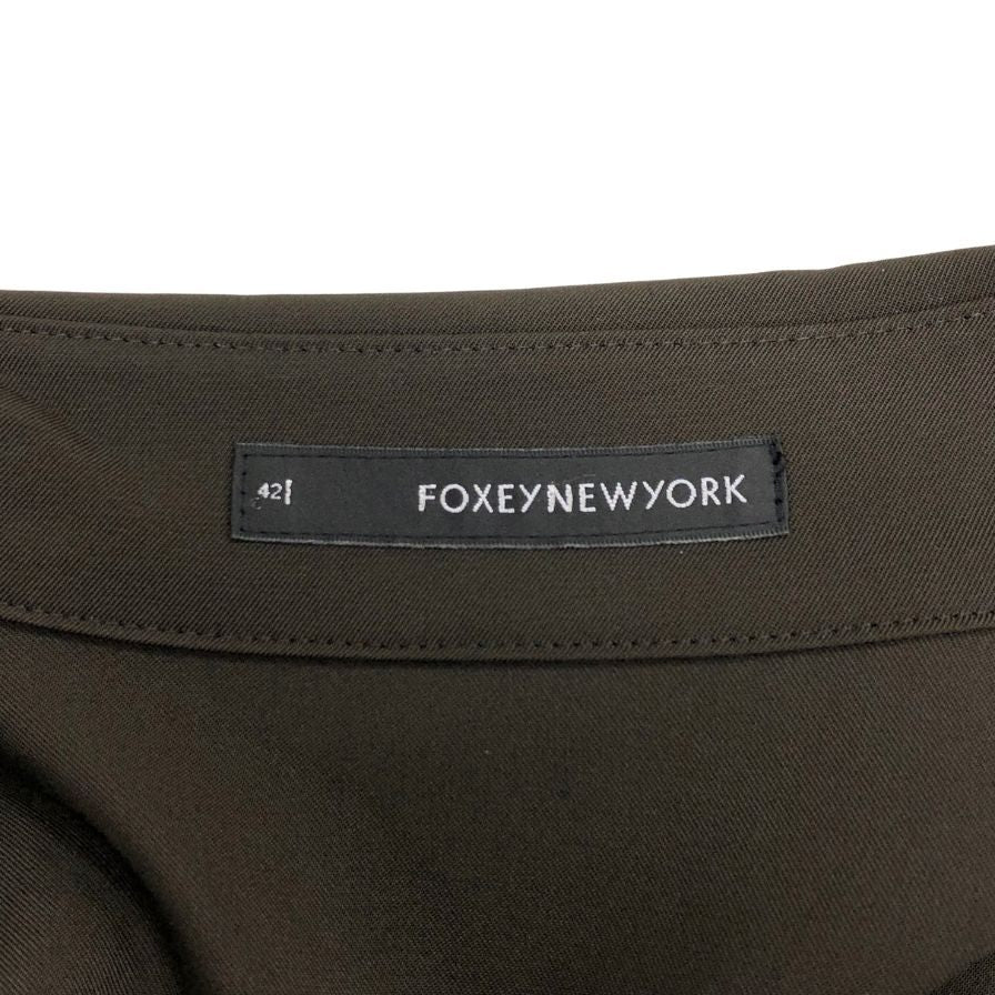 美品◆フォクシー ニューヨーク ワンピース 24889-SCRAZ114 七分袖 シャツ ストレッチ ブラウン レディース サイズ42 FOXEY NEW YORK 【AFB25】