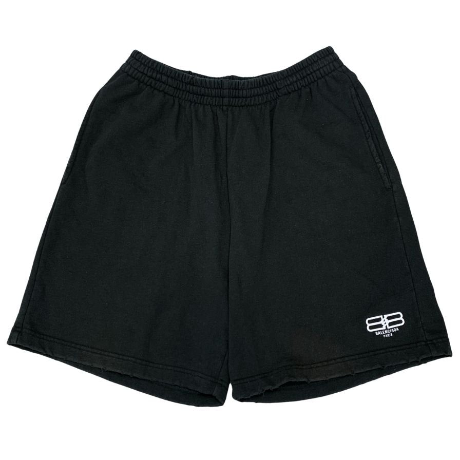 バレンシアガ 24SS ハーフパンツ スウェット ダメージ加工 ブラック ユニセックス サイズXXS 676137 BALENCIAGA 【AFB32】