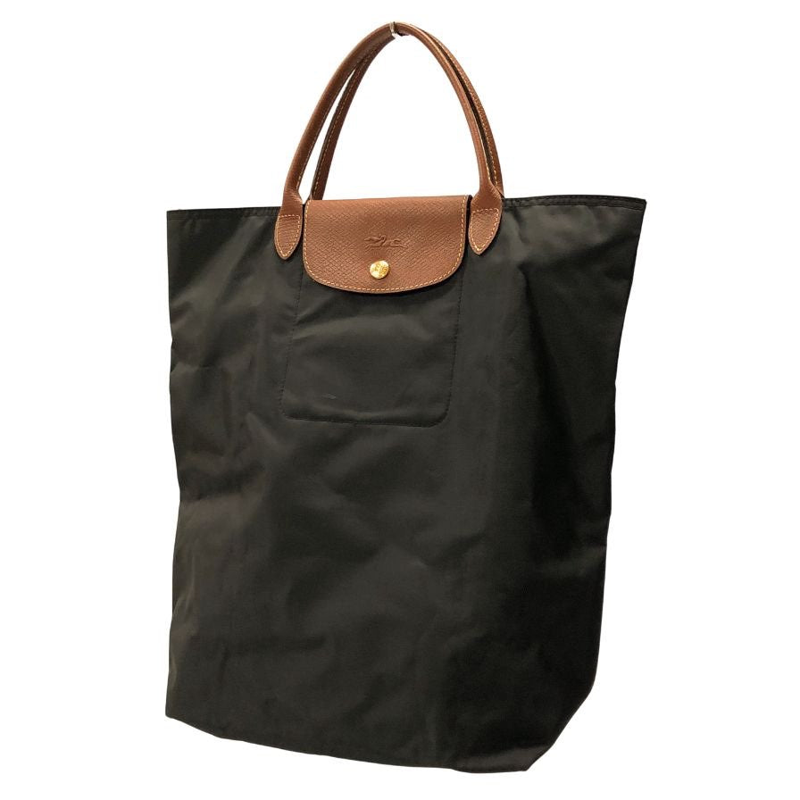 ロンシャン トートバッグ 折り畳み式 ナイロン×レザー ブラック×ブラウン レディース LONGCHAMP【AFE6】