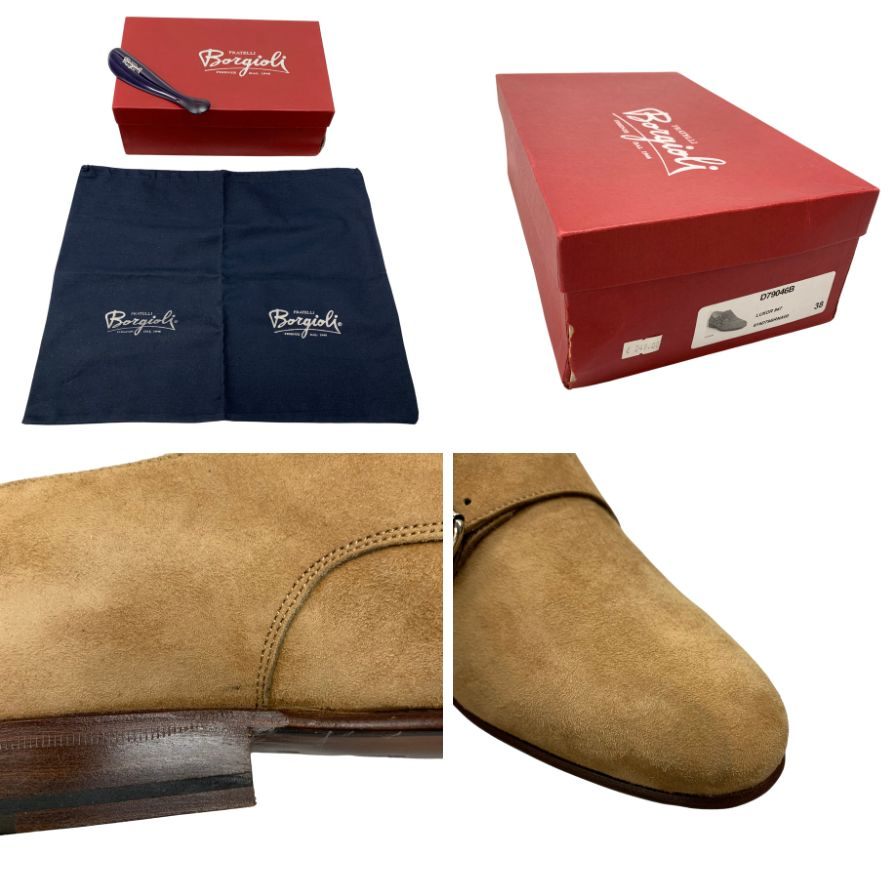 フラテッリ ボルジョーリ スエードシューズ ダブルモンク スエード ベージュ サイズ38 レディース Fratelli Borgioli 約24.5cm【AFD9-2】