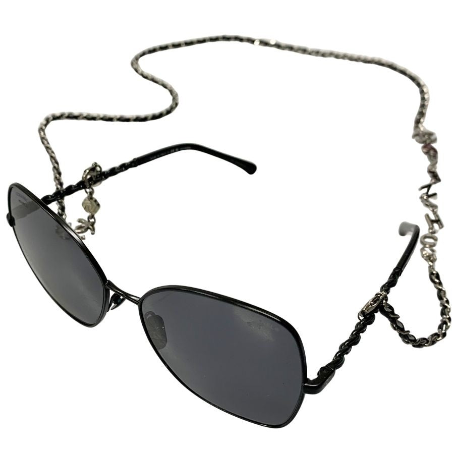 シャネル サングラス バタフライシェイプ グレーレンズ ブラック×シルバー 4274-Q 59□16 C101/T8 135 3P CHANEL【AFI13】