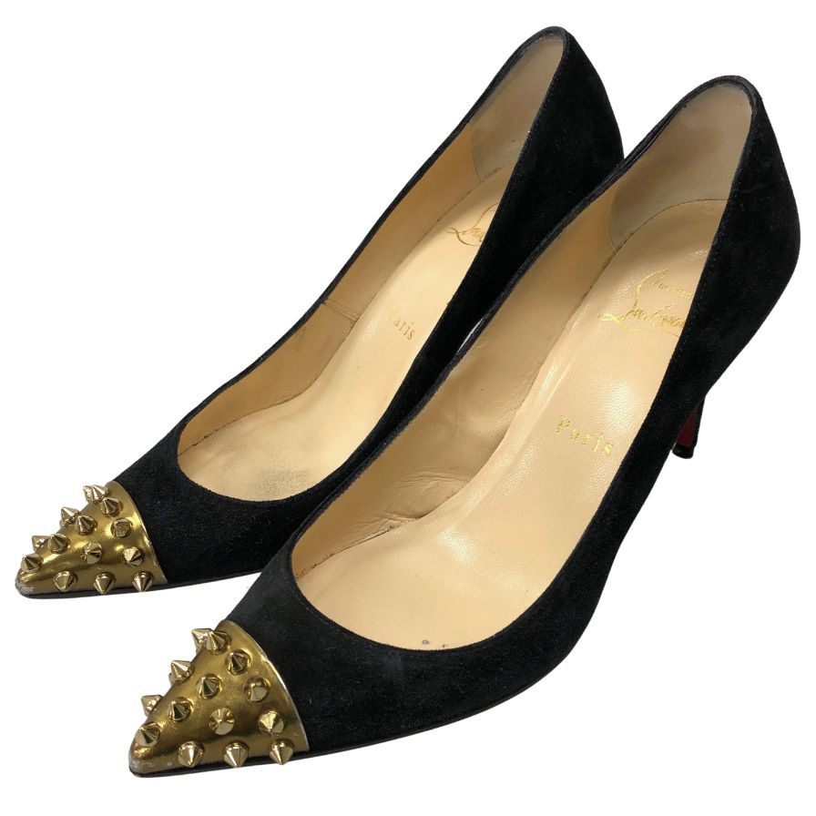 クリスチャンルブタン パンプス ハイヒール スエード スパイクスタッズ ブラック レディース サイズ23.5 Christian Louboutin 約23.5cm【AFC44】
