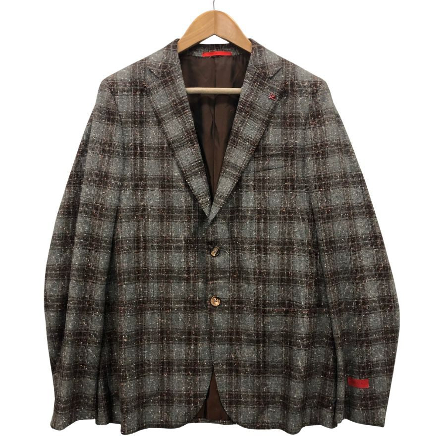 新品同様◆イザイア 2Bテイラード ツイード ジャケット グレー メンズ サイズ 50 ISAIA JAPAN 【AFB26】