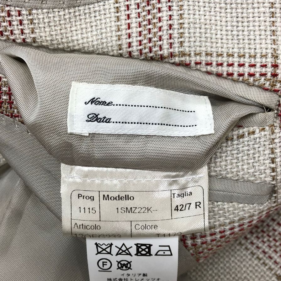 美品◆タリアトーレ テーラードジャケット 1SMZ22K チェック柄 ウール リネン レッド系 メンズ サイズ42/7R TAGLIATORE 【AFB7】