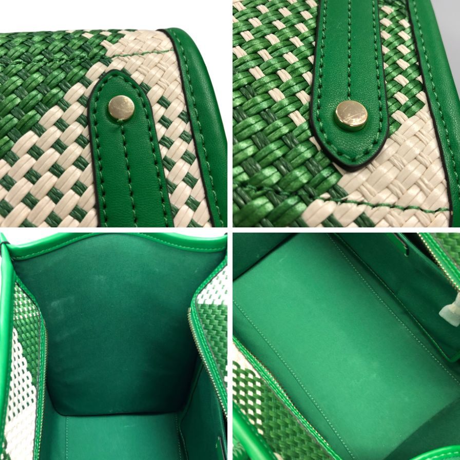 ケイトスペード トートバッグ ストロー レザー ホワイト×グリーン レディース kate spade【AFE8】