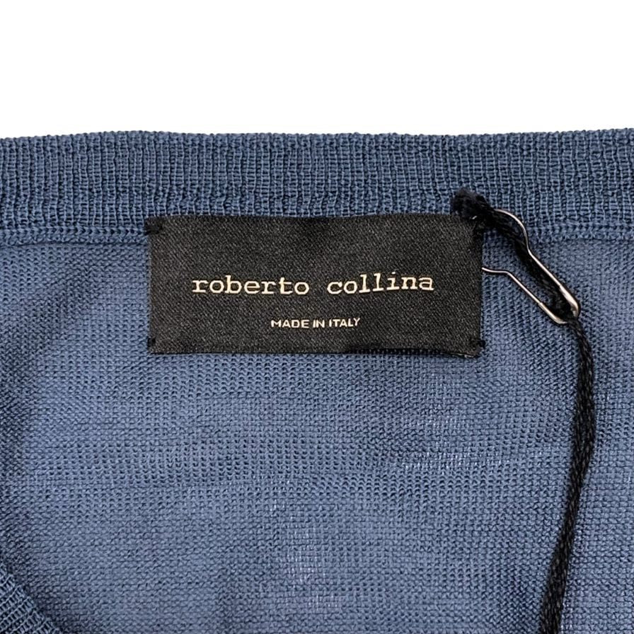 美品◆ロベルトコリーナ 長袖 カットソー ラナウール ネイビー メンズ 50サイズ Roberto Collina 【AFB23】