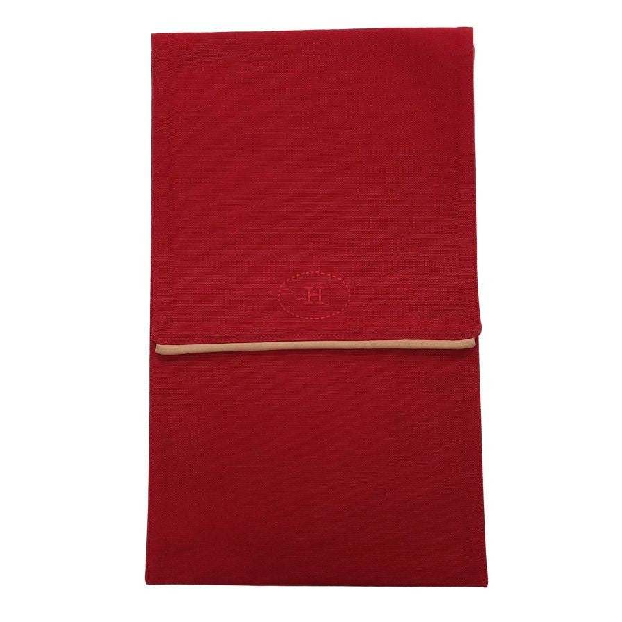 エルメス トラベルポーチ フラット レザー×キャンバス オレンジ ユニセックス HERMES