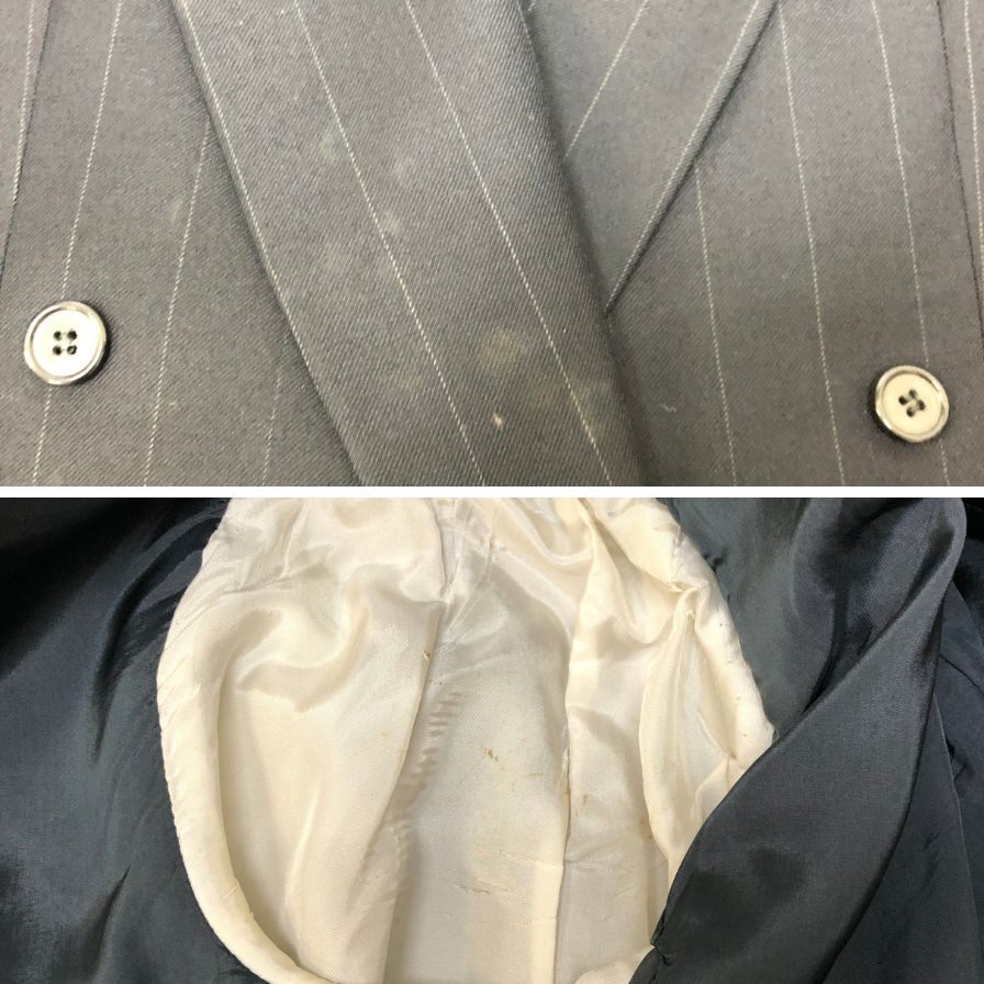 中古■ジョルジオアルマーニ ウール ストライプ ダブルジャケット メンズ サイズ48 ネイビー Giorgio Armani 【AFB46】