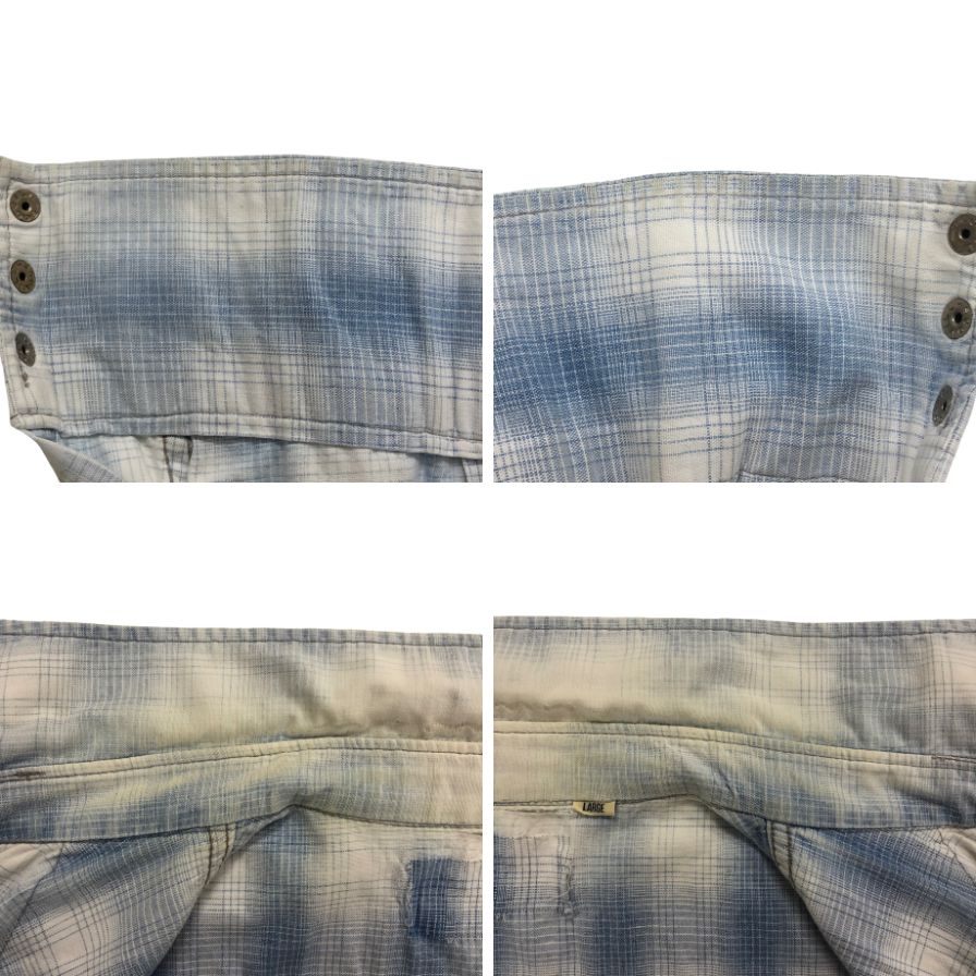 中古◆ノーブランド ヴィンテージ ウエスタンシャツ オンブレチェック ブルー系 タグなし メンズ サイズL 【AFB30】