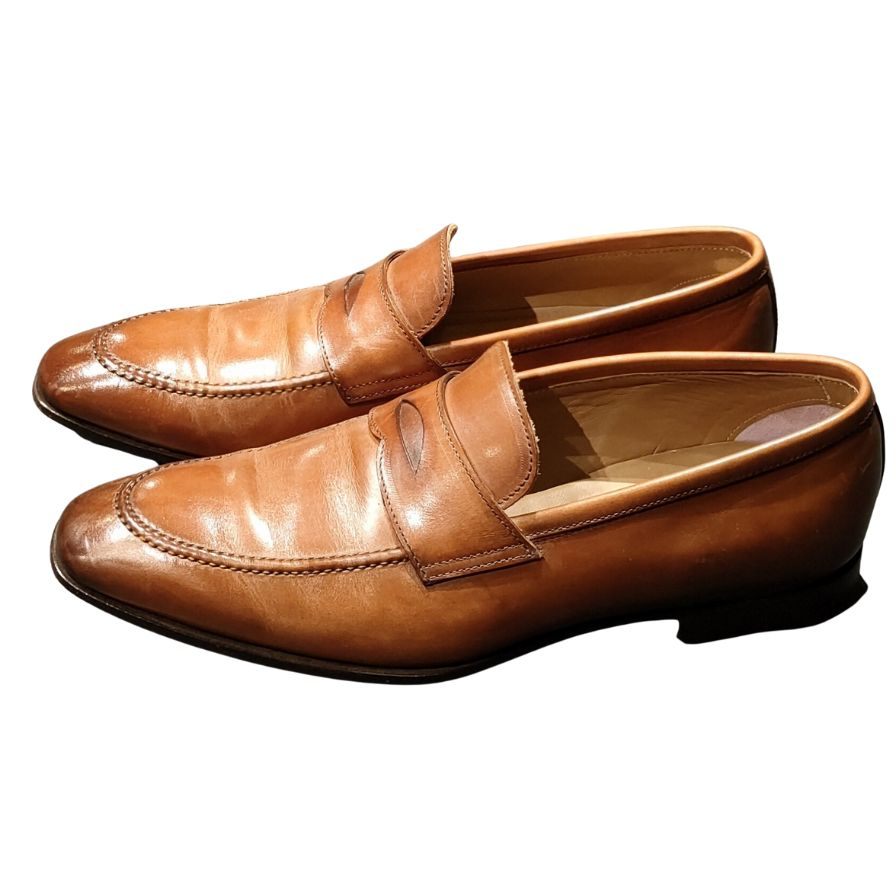 ステファノ ブランキーニ ローファー アンティーク加工 ブラウン系 メンズ サイズ6.5 STEFANO BRANCHINI スリッポン 約25.0cm【LA】【中古】